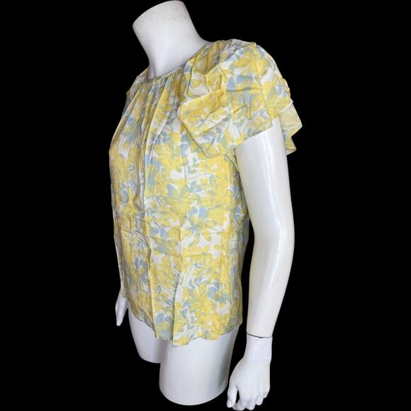 Candace Cameron Bure Printed Tulip Sleeve Bow Back Blouse Yellow XS - Picture 2 of 10